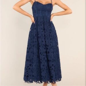 Just Me Midnight Blue Lace Midi Dress Medium
